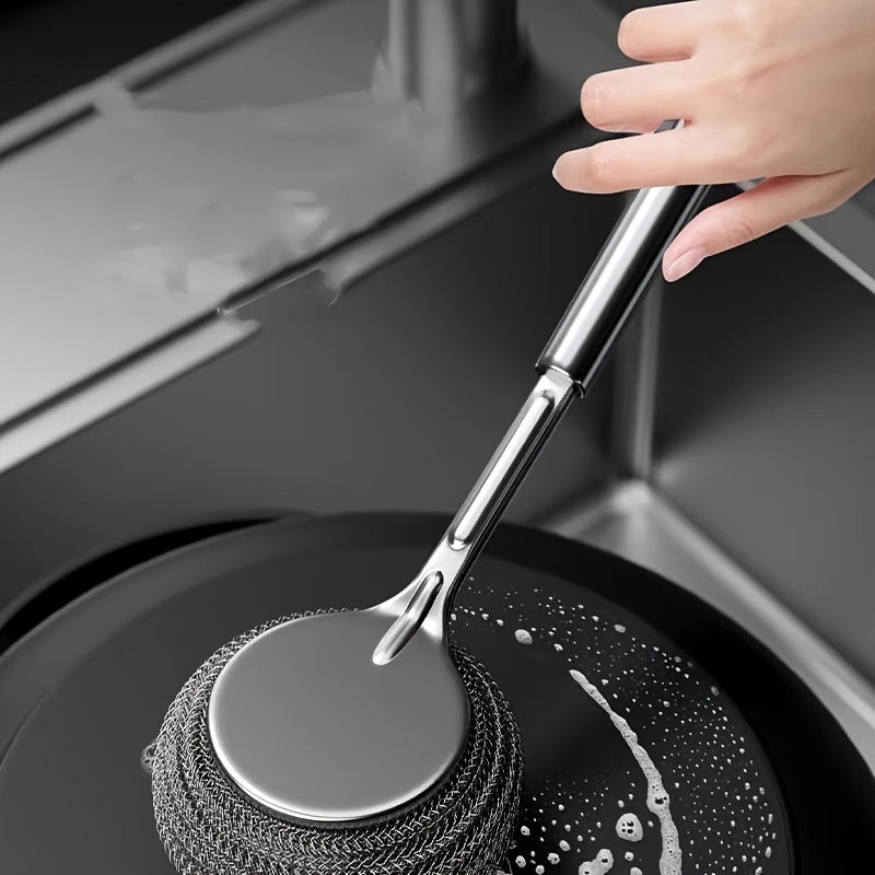 Set of 2 Stainless Steel Kitchen Scrubbers with Handles for Dish and Pot Cleaning