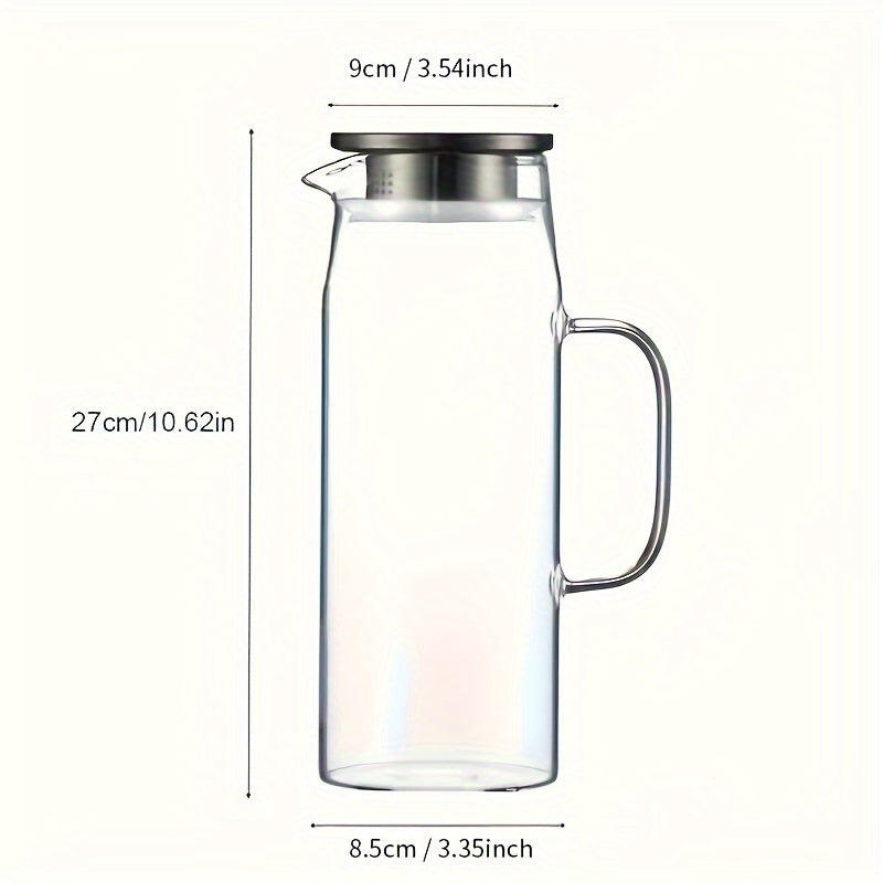 Large Glass Pitcher with Lid and Spout for Hot Cold Beverages 1.5L