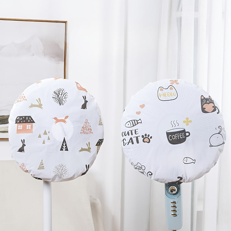 Cute Cat and Coffee Pattern Electric Fan Dust Cover for Patio Ground Fans