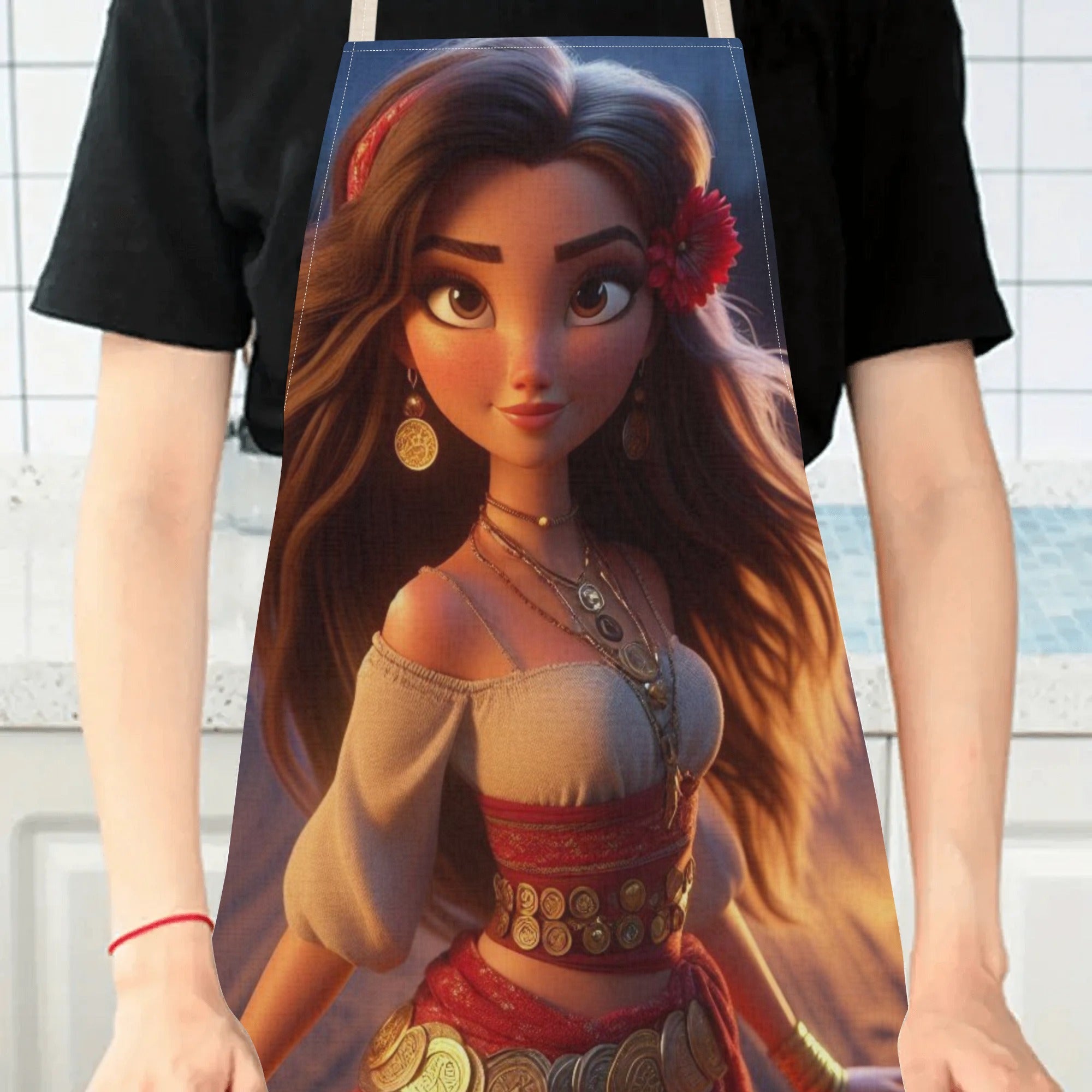 Waterproof Elsa Apron Polyester Floral Pattern for Kitchen Restaurant Hotel Use