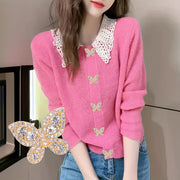 Set of 5 French-Inspired Butterfly Buttons with Rhinestones Metal Alloy Decorative Fasteners for Clothing