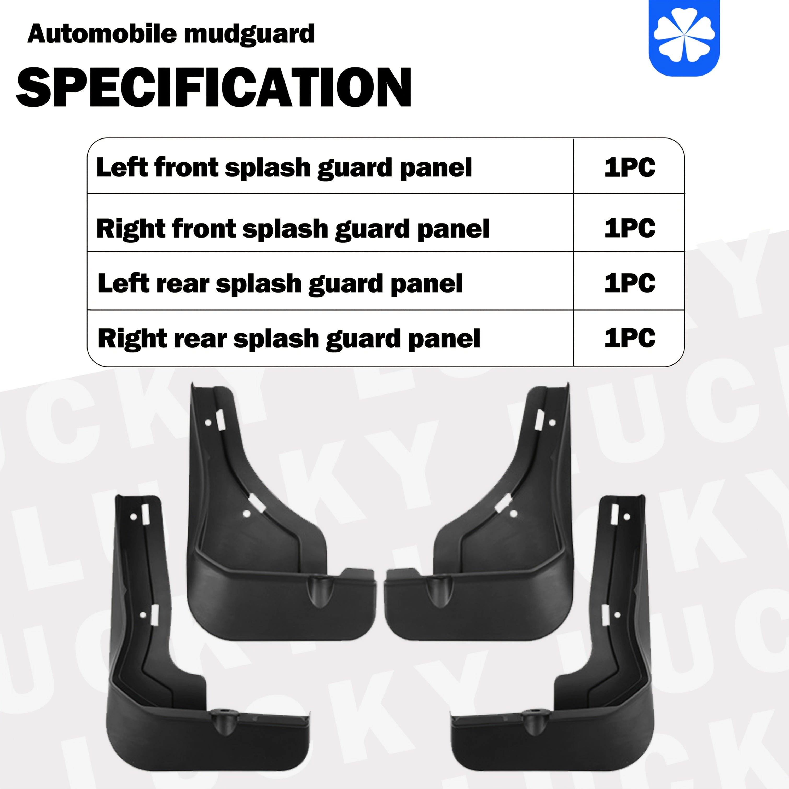 4Pcs Black PP Mud Flaps Splash Guards for Cars Front Rear Durable Set