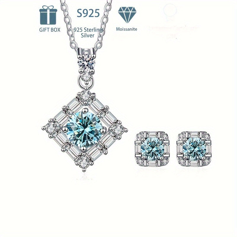 Silver Plated Jewelry Set with Moissanite Birthstone Pendant and Stud Earrings for Women