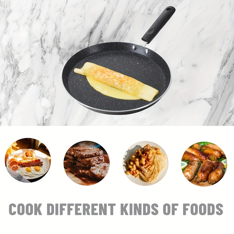 Нержавеющая стальная сковорода для крепов с деревянной лопаткой, антипригарное гранитное покрытие, 26,67 см, легкая, устойчивая к ржавчине, совместима с индукцией.