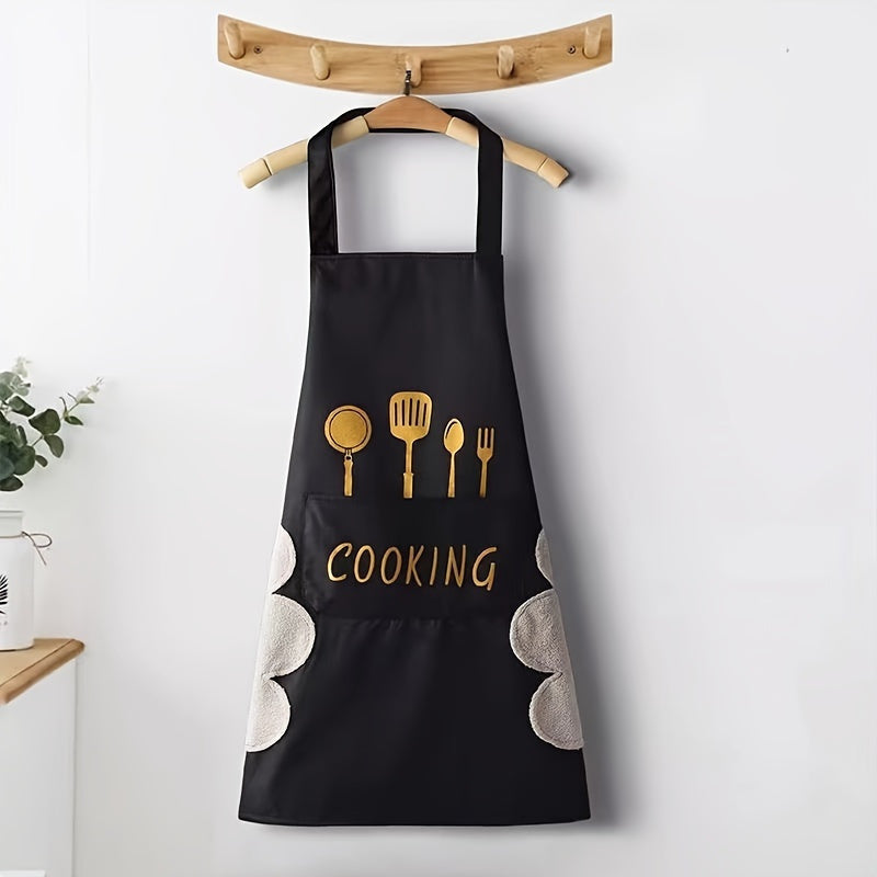 Uzoq muddatli suv o'tkazmaydigan polyester apron, qulay cho'ntaklar bilan - yog'ga chidamli, oson tozalanadigan oshpazlik apron, erkaklar va ayollar uchun - oshxona va restoran sharoitida foydalanish uchun ideal