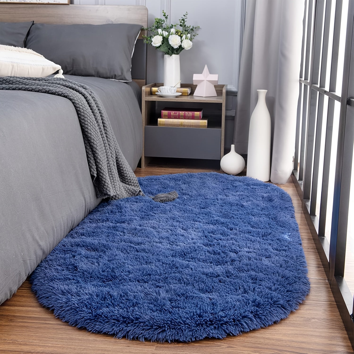 Soft Plush Oval Area Rug for Bedroom and Living Room Machine Washable Stain-Resistant Low Pile Carpet