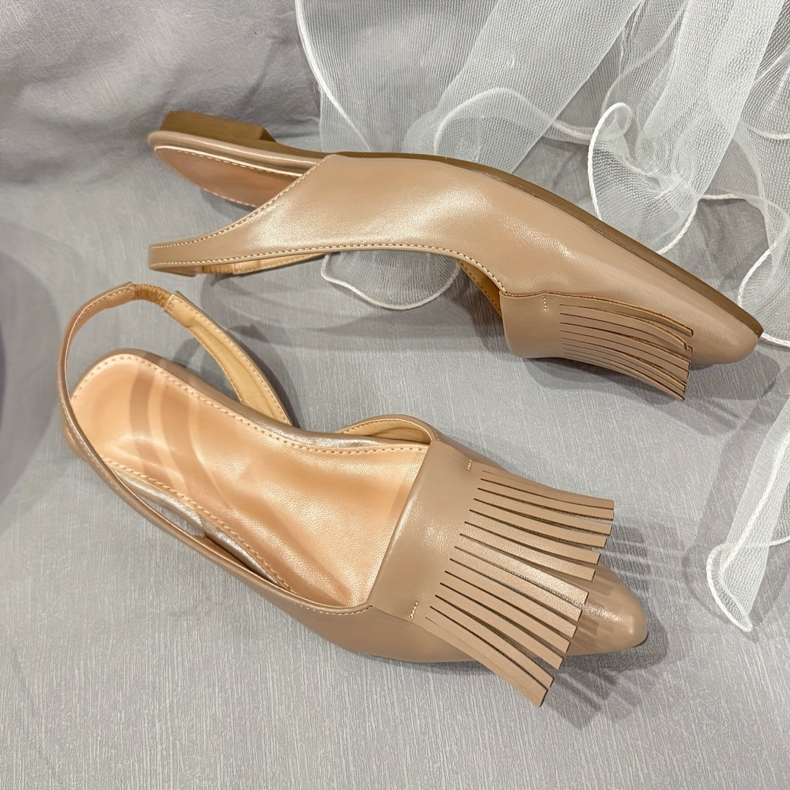 Women's Apricot Wide Fit Flat Sandals with Tassels, Comfortable Casual Shoes