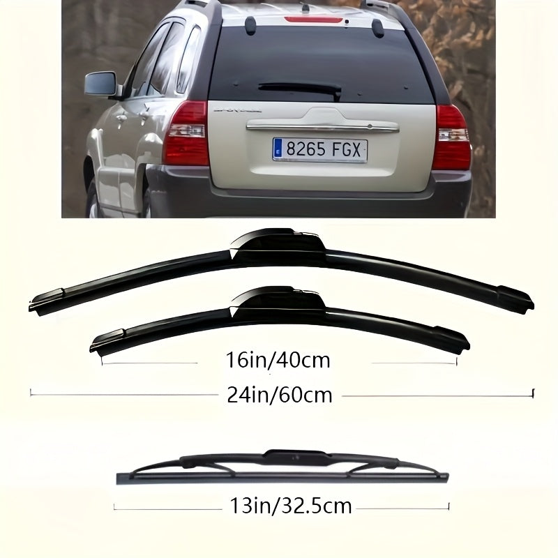 Front And Rear Windshield Wiper Blade Kit 60.96cm+40.64cm+13mm For SUV