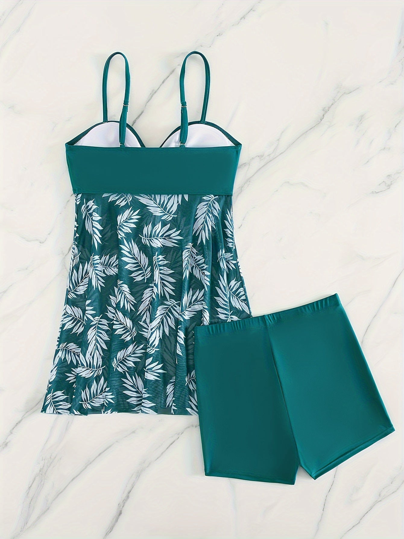 Tropical Print Tankini Swimsuit with Mesh Contrast High Stretch Polyester for Women