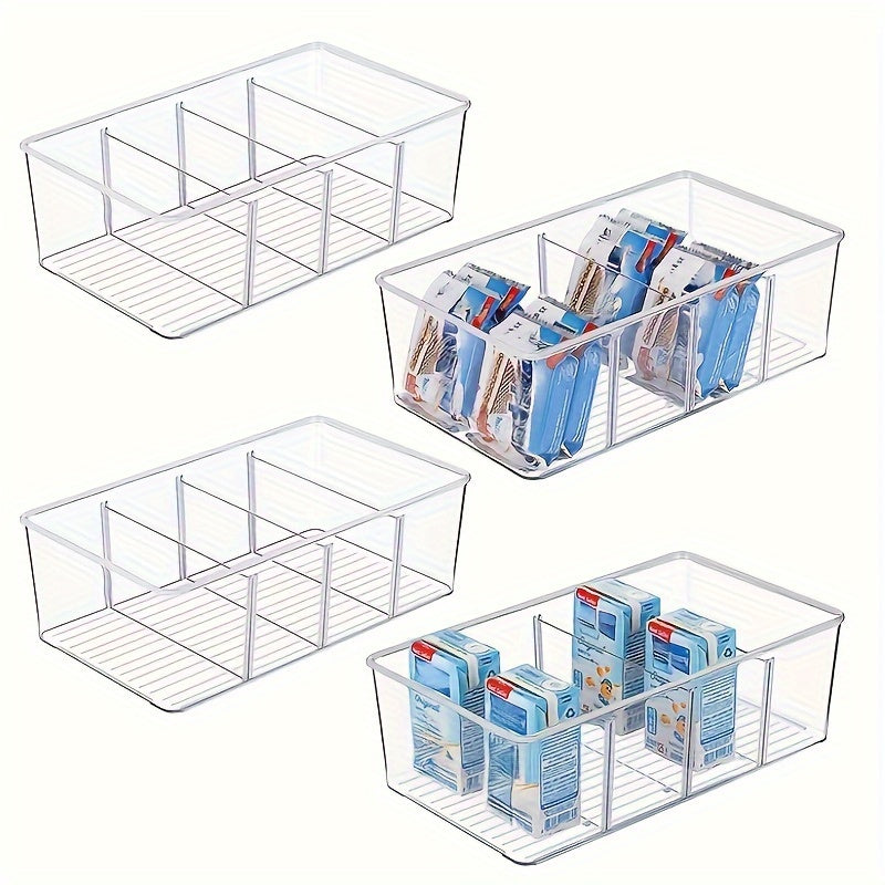 1-2 предмета Хранения и Организации: Органайзеры для хранения продуктов с прозрачными пластиковыми съемными органайзерами для закусок. Полки для организации кладовой с 3 перегородками для закусок, пакетиков, специй и кухонных принадлежностей.