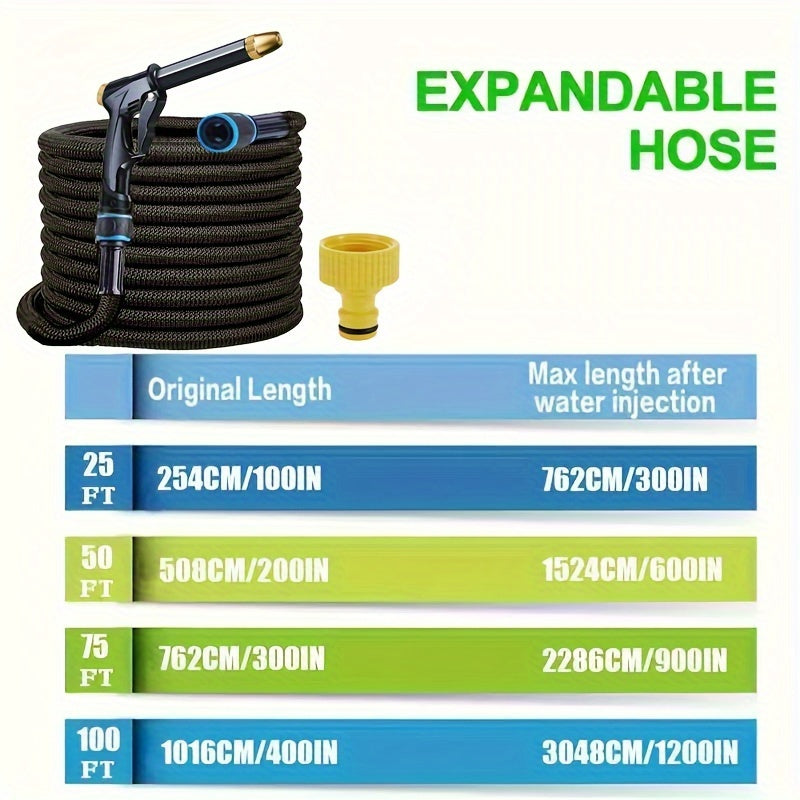 30.48m Expandable Rubber Garden Hose with High Pressure Spray Nozzle for Car Wash Pet Cleaning Outdoor Use