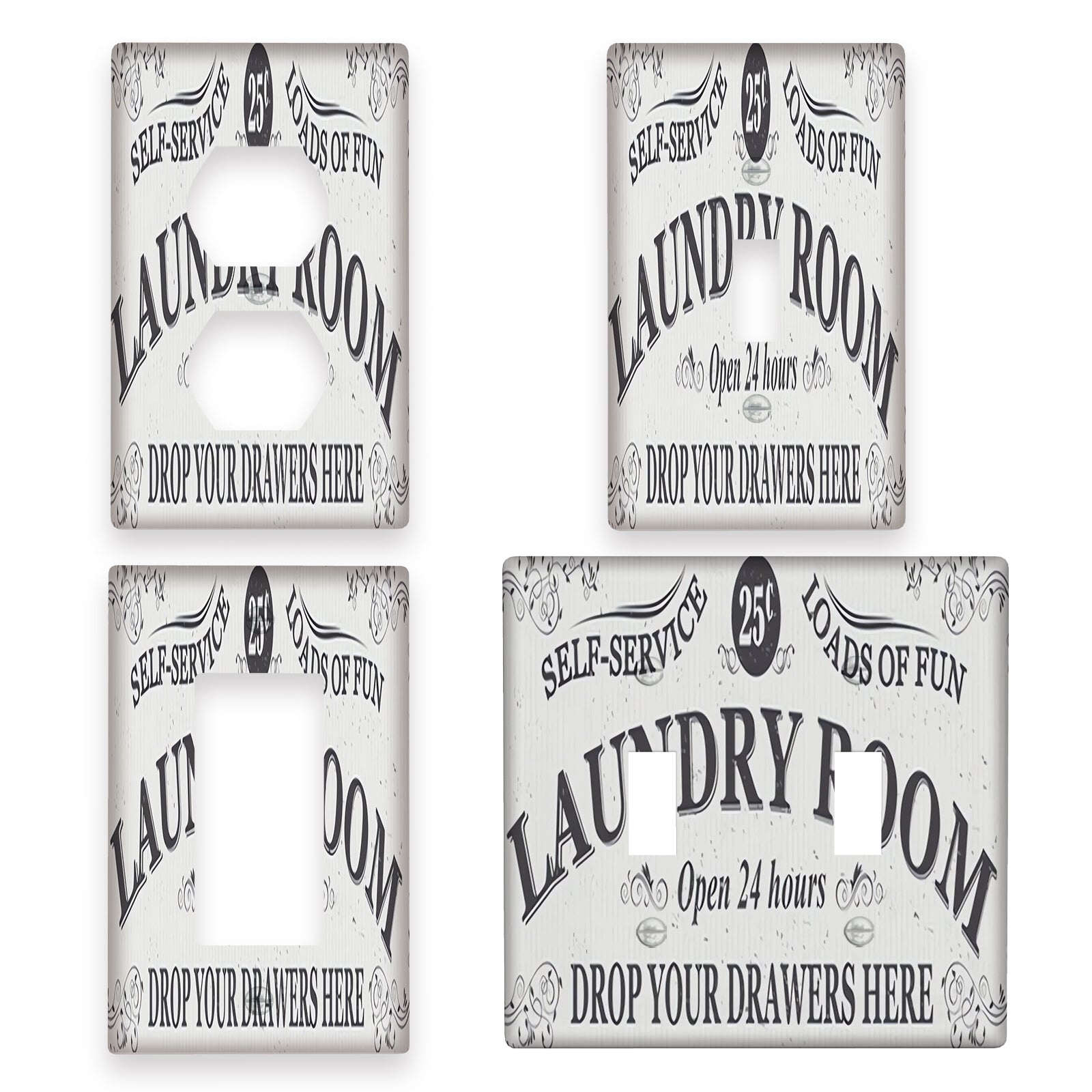 Vintage Laundry Room Wall Plate with Self-Service Design and Power Socket Cover Pack of 1