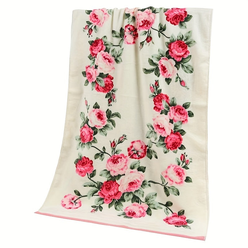 Cotton Flower Pattern Bath Towel Quick-Dry Hand and Bath Towel for Home Bathroom
