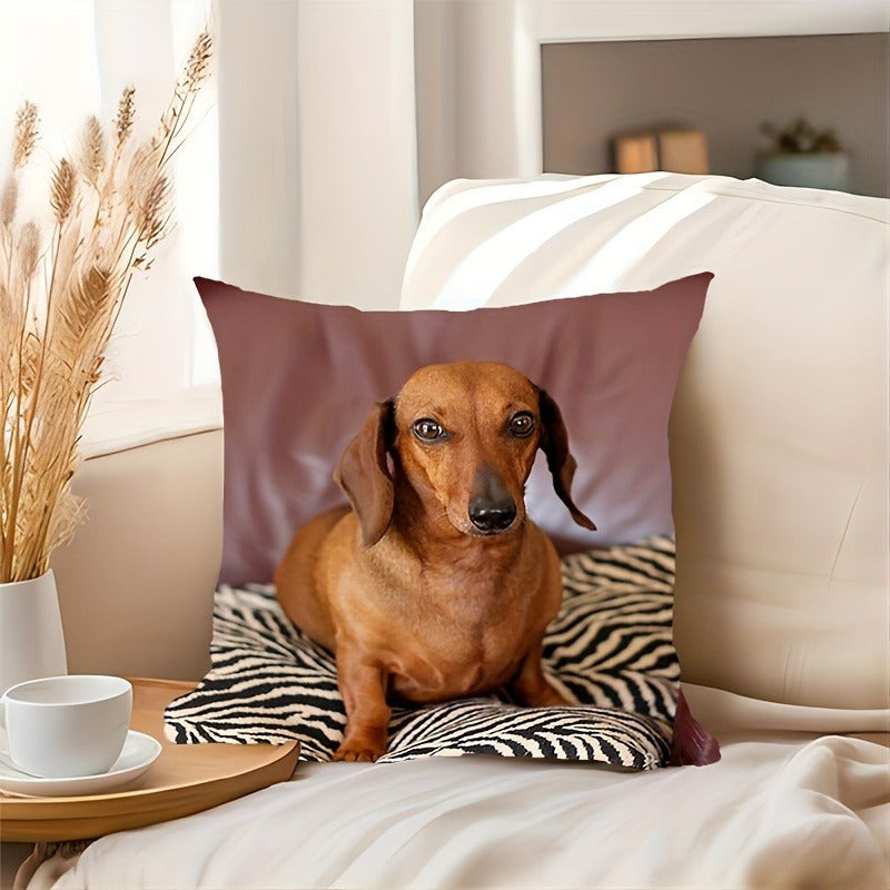 Dachshund Portrait Throw Pillow 18x18 Inches Polyester Zipper Cover Home Decor