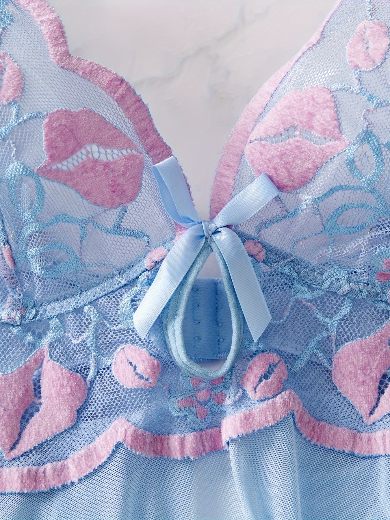 Slip Dress Set with Lace Trim and Knit Fabric Light Support Frill Detail and Thong