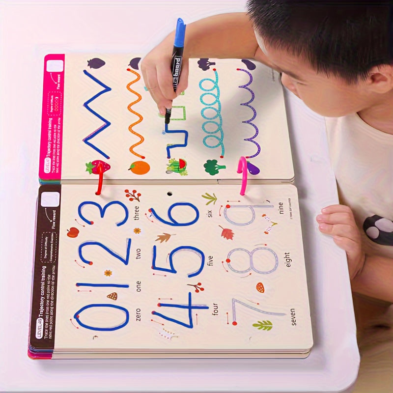 Conjunto de cuadernos de práctica reutilizables para niños con bolígrafo borrable, habilidades tempranas de escritura y dibujo