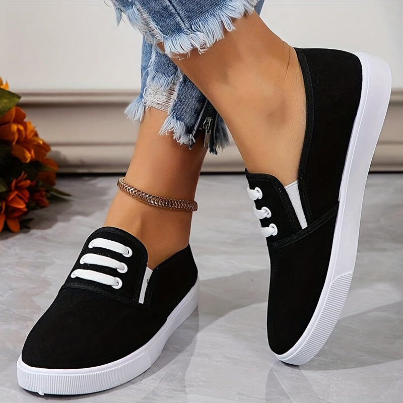 Zapatillas slip-on para mujer blancas, zapatos casuales, tela transpirable, suela de goma