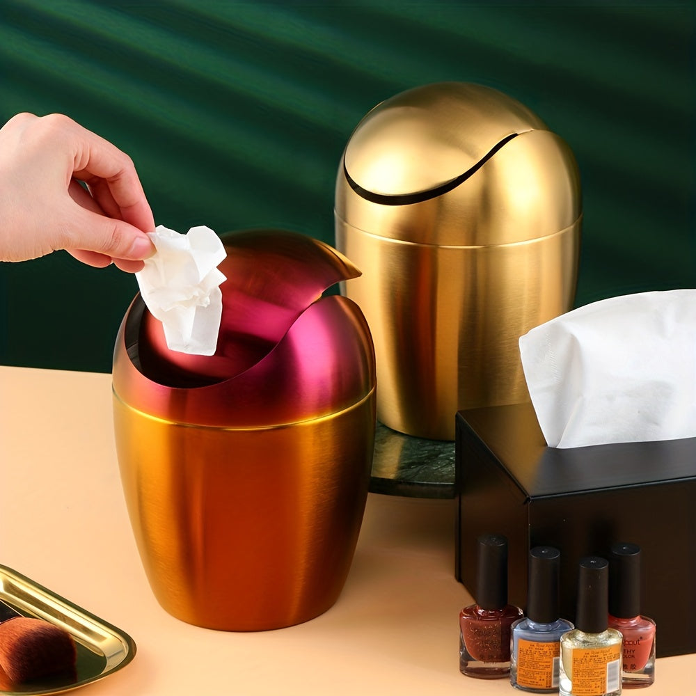 Multi-Color Stainless Steel Egg-Shaped Tableware Trash Can Silver Gold Rose