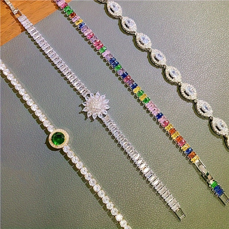 Women’s Cubic Zirconia Bracelet Set with Synthetic Gemstones and Copper Finish