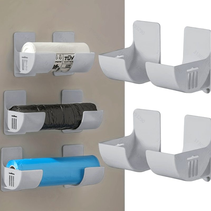 Set of 4 Adjustable Self-Adhesive Kitchen Organizers for Cling Film Aluminum Foil Towels and Garbage Bags