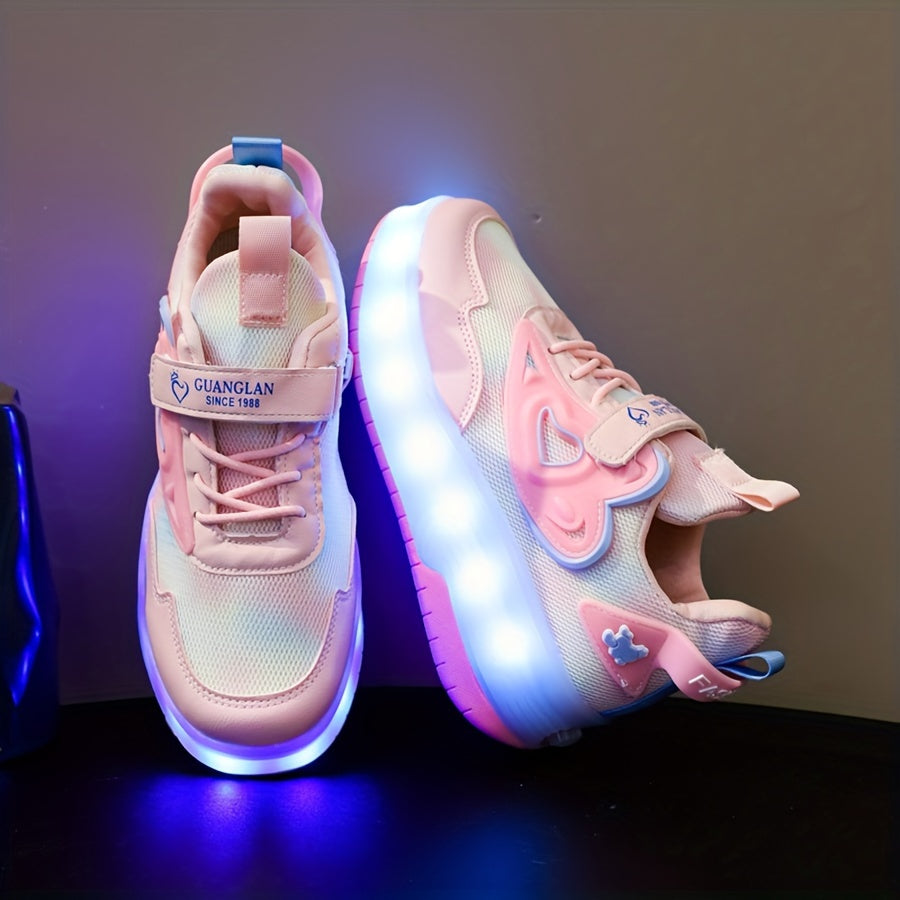 Kids' LED Light-Up Roller Skates for Boys and Girls Pink White Colorful Glow-in-the-Dark USB Rechargeable Breathable Mesh Casual Running