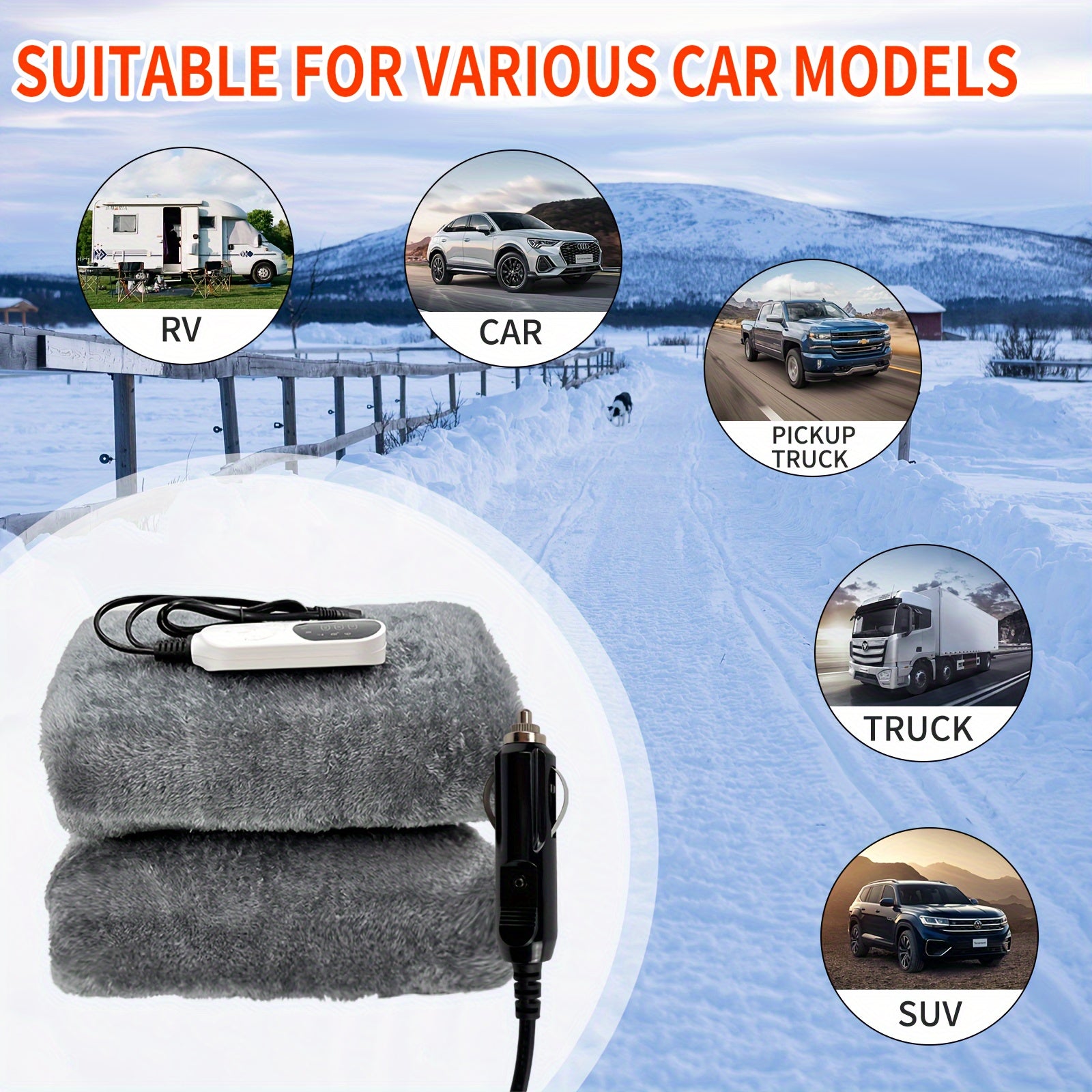Car Heated Blanket 12V Electric SUV RV Camping with 9-Speed Temperature
