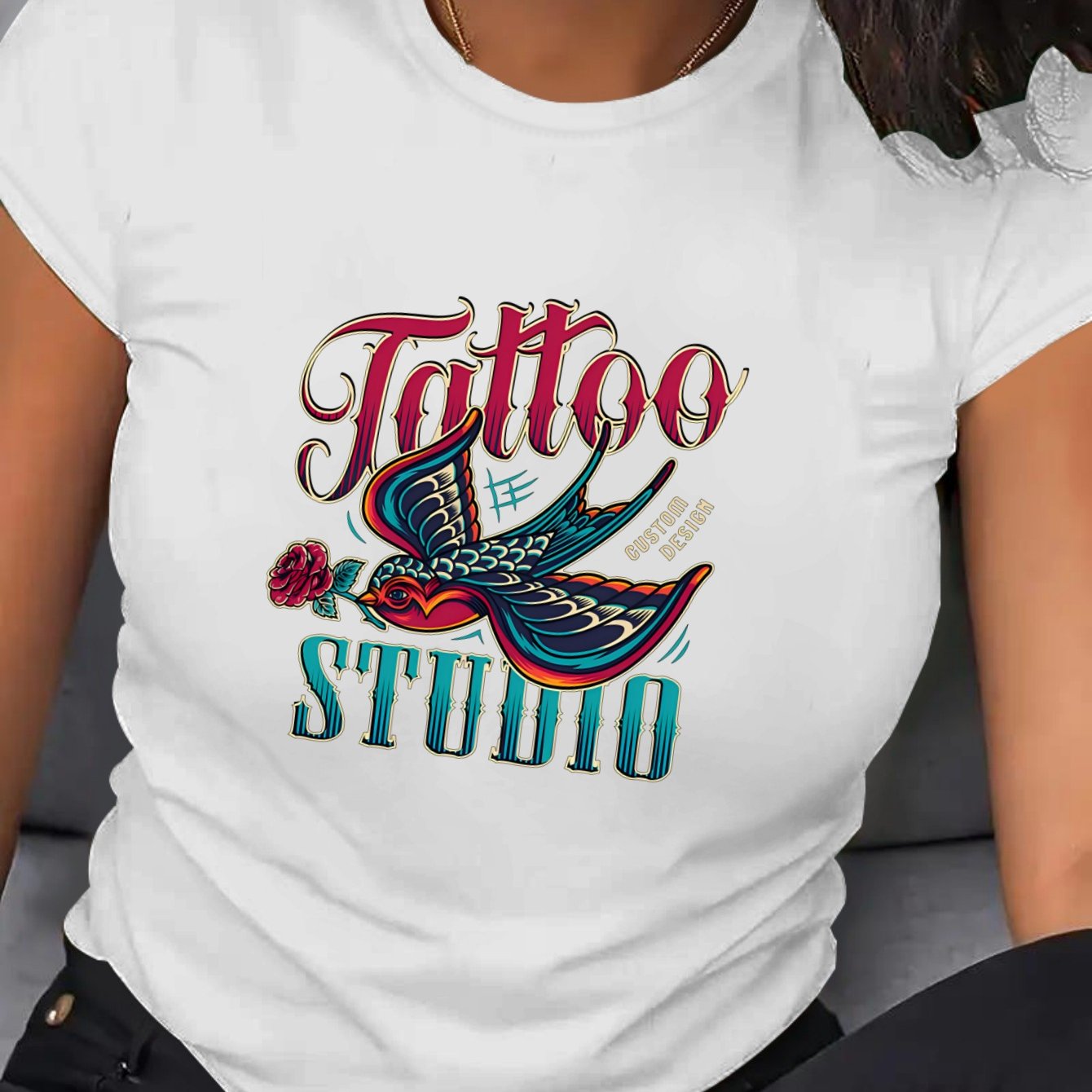 Women's Plus Size Tattoo Studio Graphic Tee Crew Neck Short Sleeve T-Shirt
