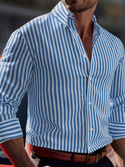 Men's Striped Long Sleeve Shirt Casual Woven Polyester Spandex All-Season Regular Fit