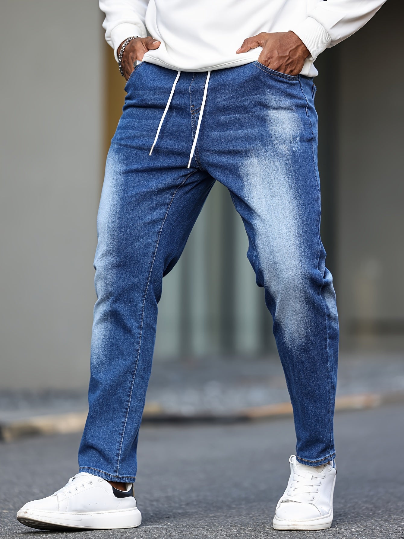 Мужские узкие джинсы большого размера из хлопкового смесового растяжимого денима, повседневные брюки на все сезоны