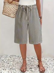 Women's Casual Striped Shorts Lightweight Polyester Black White Summer Vacation