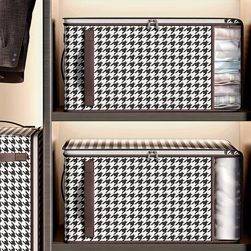 Bolsa de almacenamiento bajo la cama con estampado de pata de gallo, mezcla de algodón, impermeable, espaciosa, para mantas y ropa