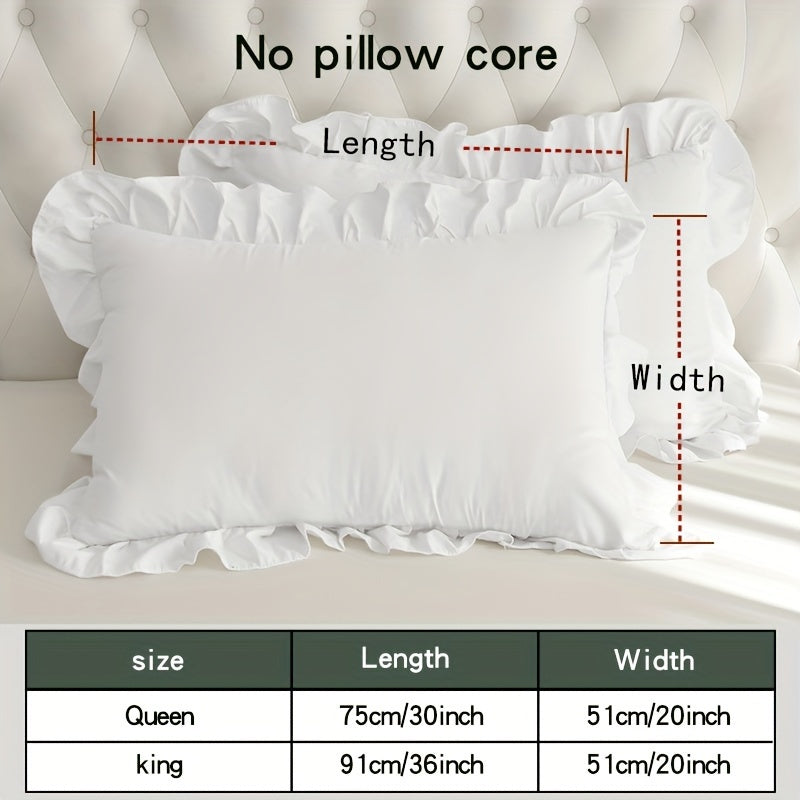 Juego de 2 fundas de almohada blancas con encaje y borde con volantes, material suave y amigable con la piel