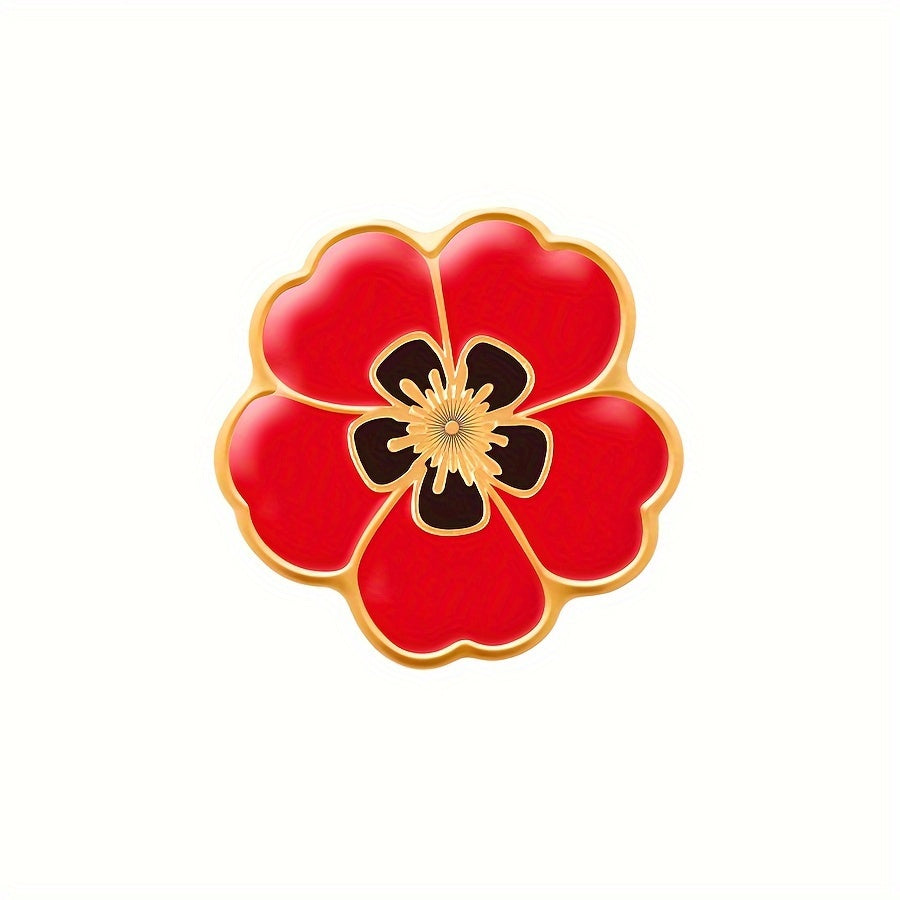 Set of 10 Patriotic Red Flower Alloy Brooches for Men and Women