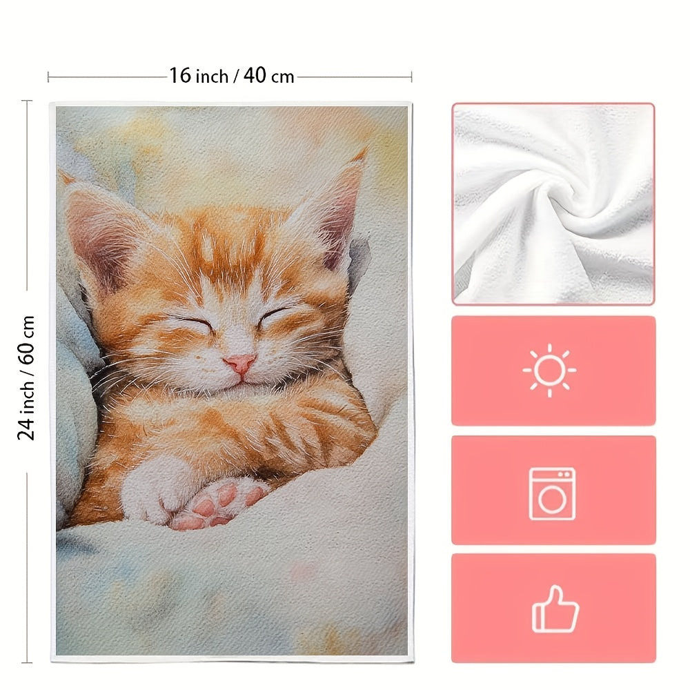 Ultra Soft Kitchen Towels with Kitten Design, Absorbent, 16x24 Inches