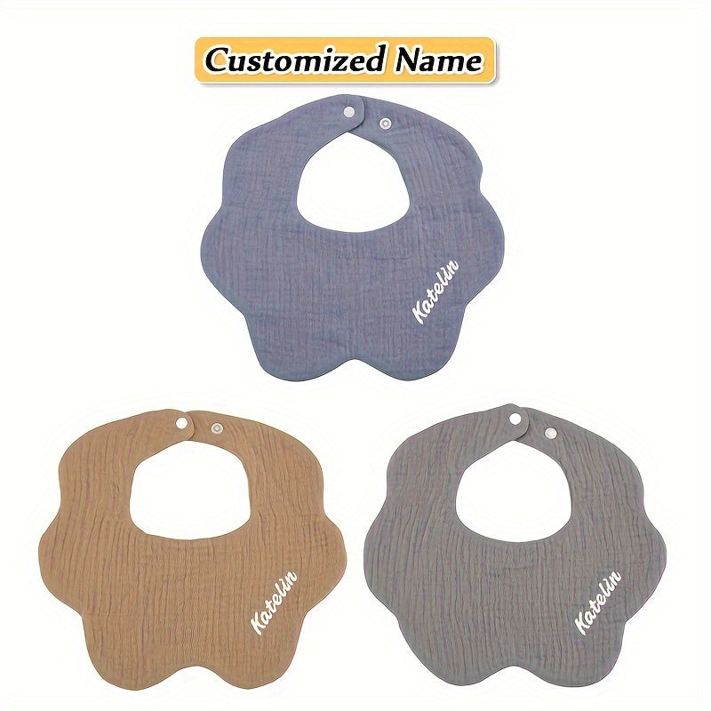 Baby Bibs Set of 3 Soft Cotton Adjustable Snap Buttons Custom Engraving for Infants and Toddlers