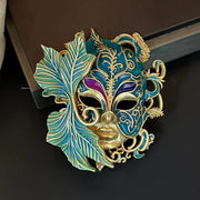 Green Antique Face Brooch with 3D Design and Rhinestone Details for Weddings and Special Occasions