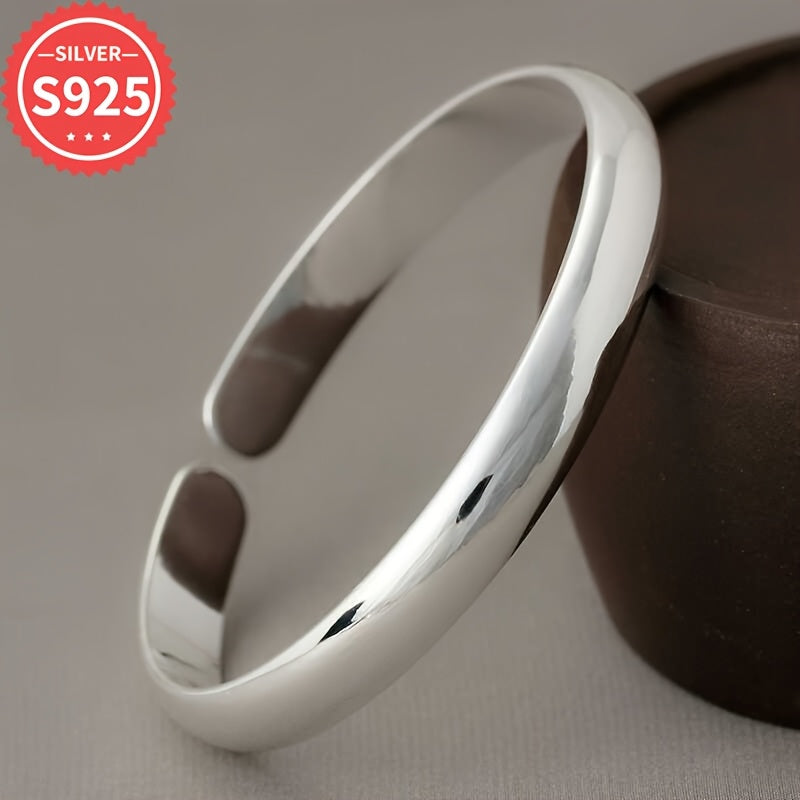 Sterling Silver Cuff Bracelet, Nafis va Oddiy Dizayn, Gipoallergen va Porloq Bangle, Moda uchun, Anti-Oksidatsiya Qadoqlash, 5.7g yengil, Kundalik kiyish va sovg'a berish uchun mukammal, Rojdestvo mavsumi uchun ko'p maqsadli zargarlik