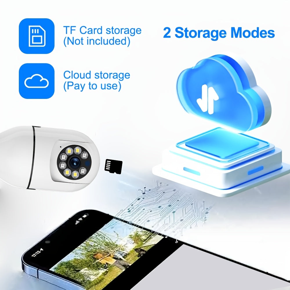 Wireless 1080P Light Bulb Camera Indoor Outdoor WiFi Pan Tilt AI Motion Audio