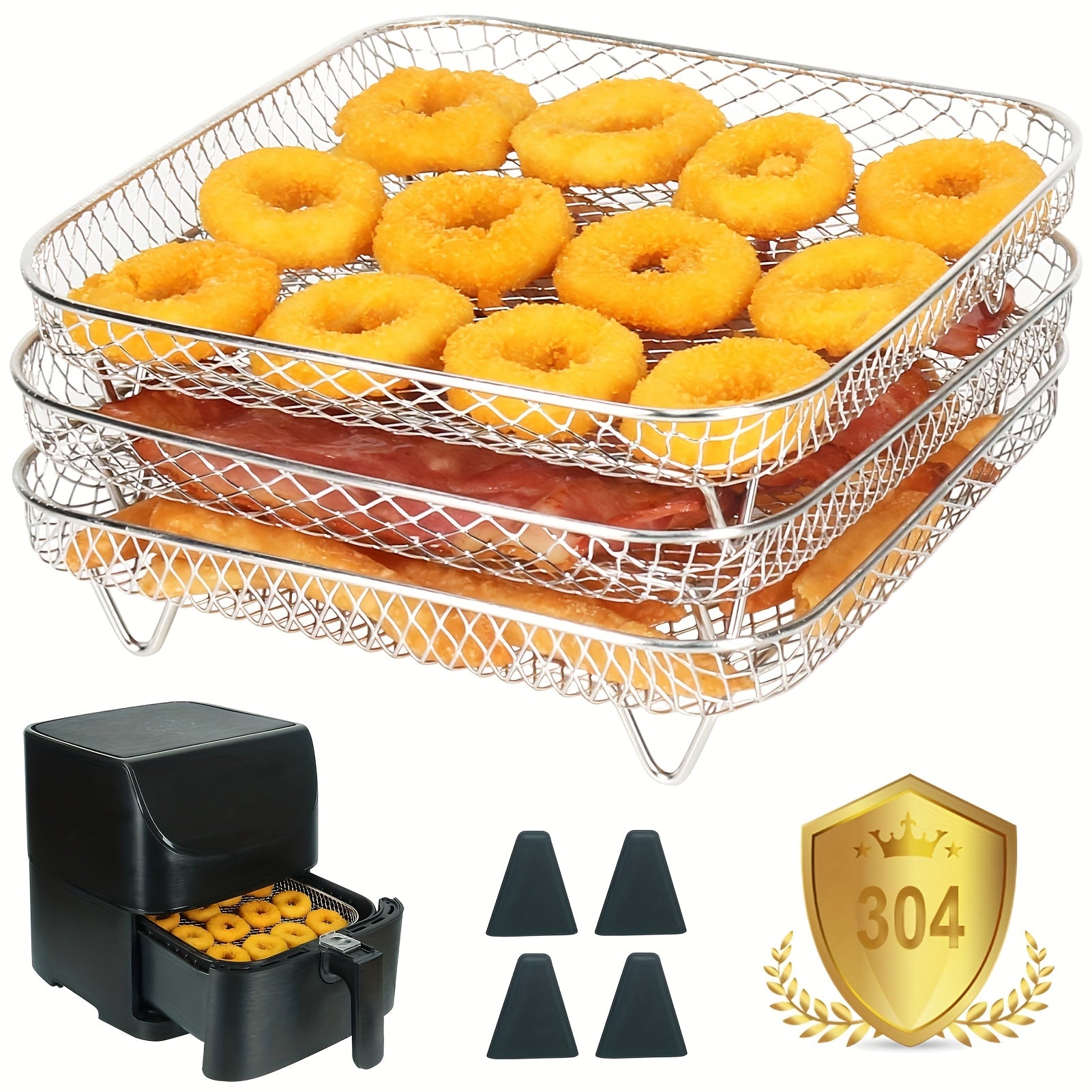 Air Fryer Accessories Set for Max Pro Hot Air Fryers Mesh Stackable Basket Stainless Steel