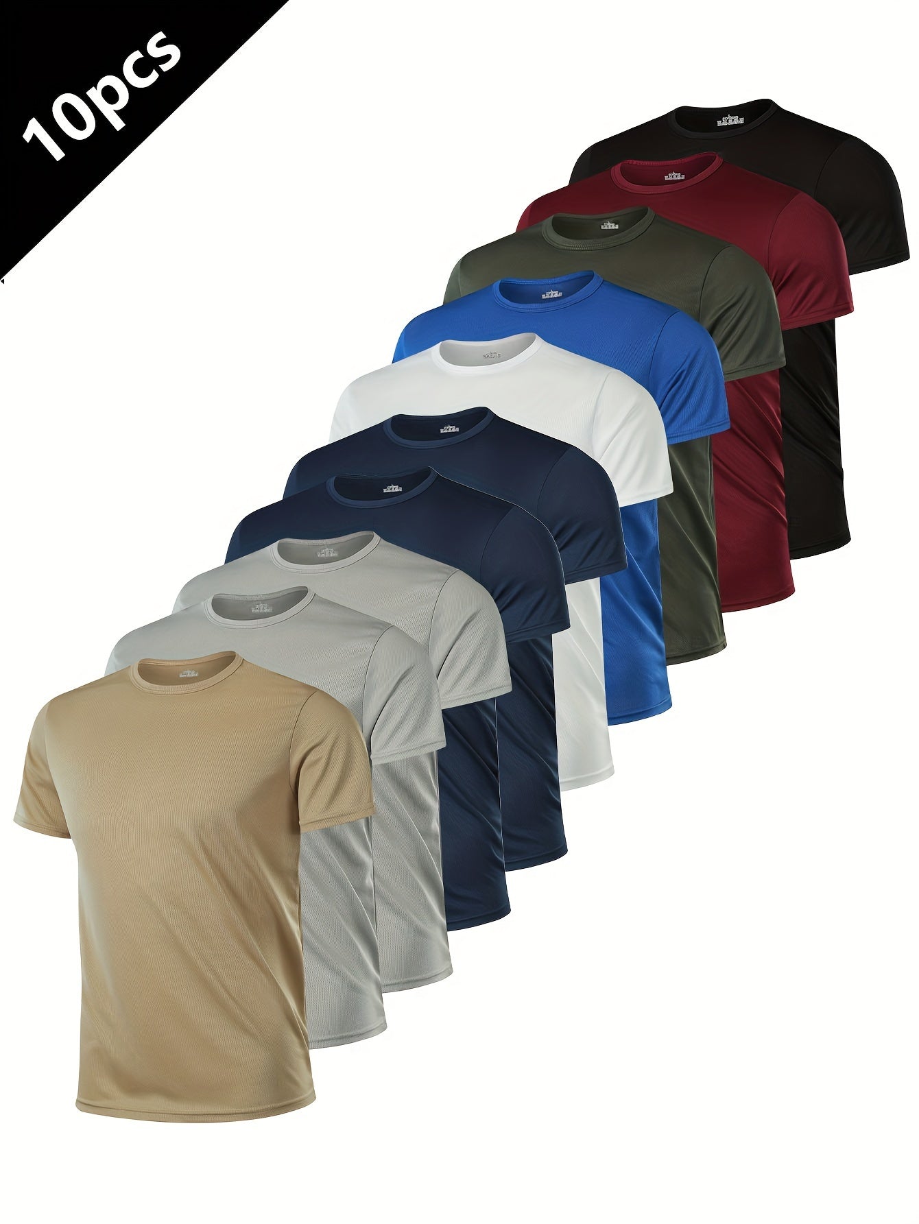Pack de 10 camisetas deportivas para hombre de manga corta, de poliéster que absorbe la humedad, para gimnasio, correr y actividades al aire libre