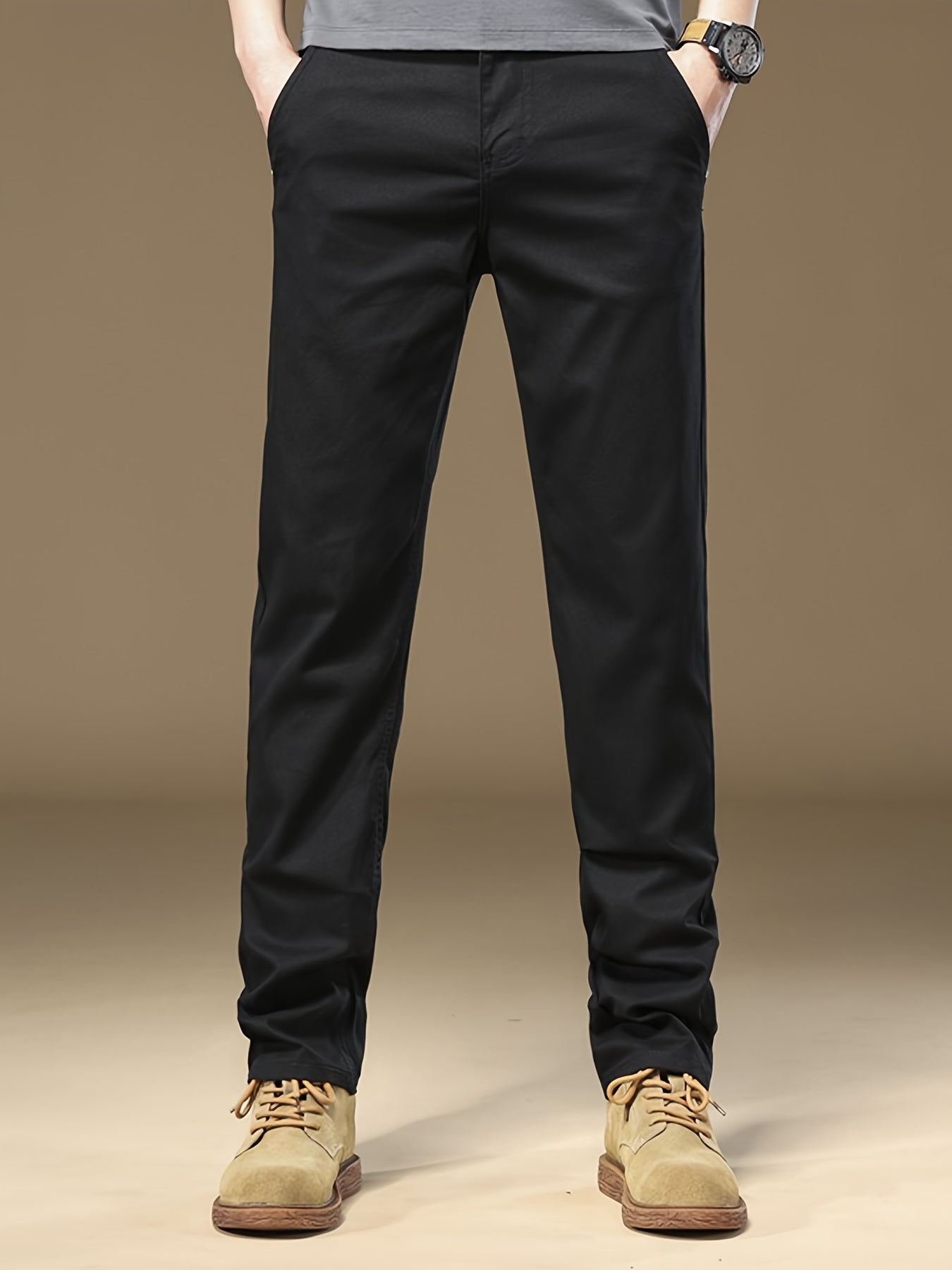 Pantalones de corte ajustado para hombre, mezcla de algodón, con bolsillos, pantalones casuales para primavera y otoño