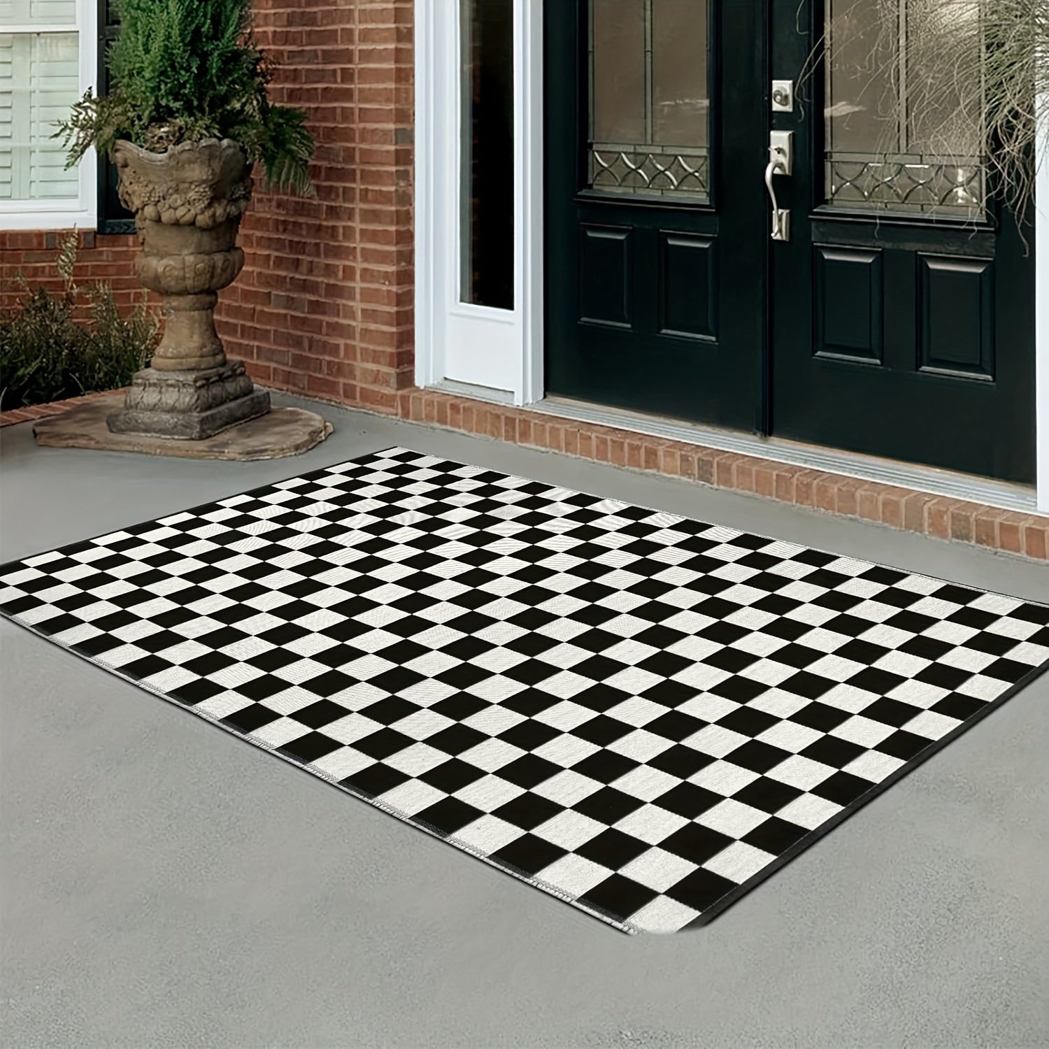 Black and White Checkered Carpet Non-Slip Polyester Indoor Floor Mat