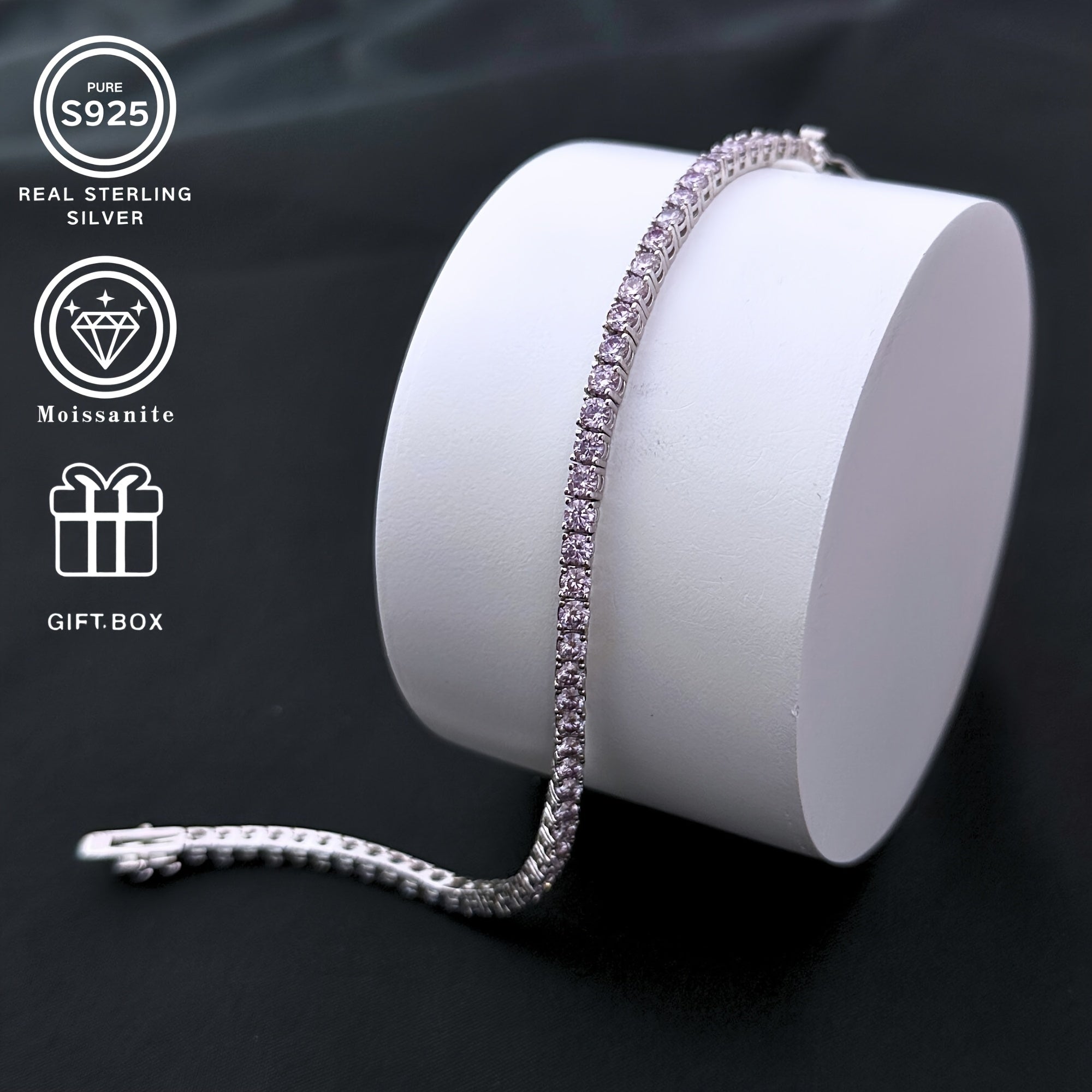 Men's and Women's Moissanite Tennis Bracelet Silver Round Chain Gift for Birthdays Valentine's Weddings Christmas