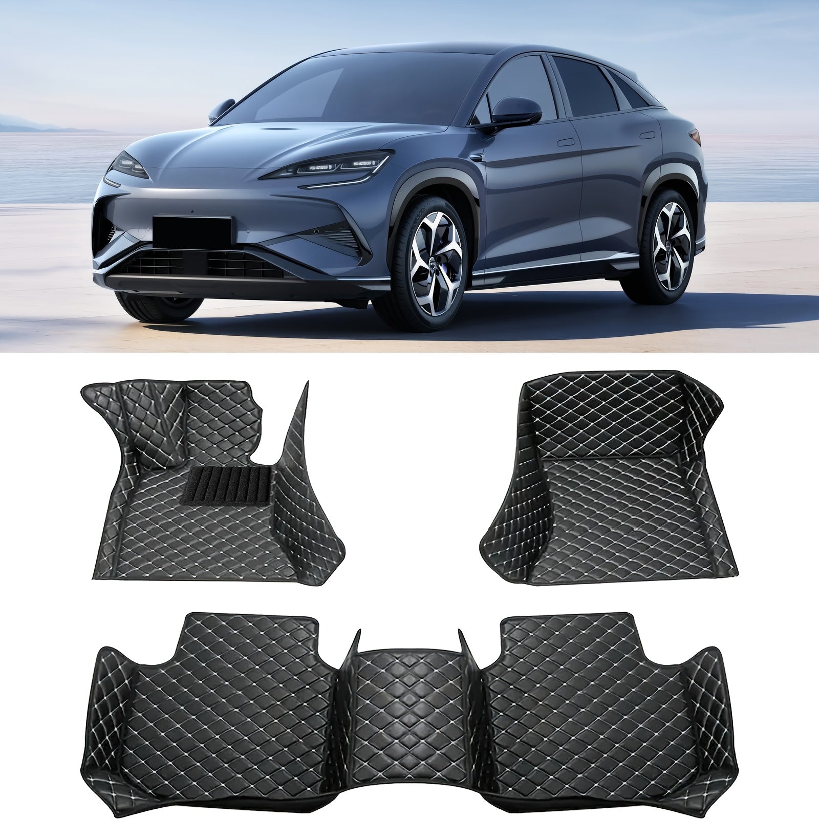 Car Floor Mats Luxury PU Leather 3-Piece Set 3D All-Weather Protection