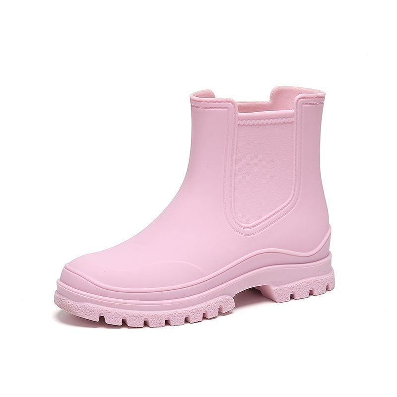 Women's Rubber Ankle Rain Boots Waterproof Slip-On Non-slip Shoes