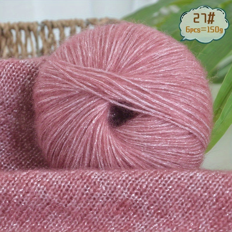 6-to'plam mohir paxta mohair ipi, tikish va makrame uchun, ko'p rangli gradient, 150G