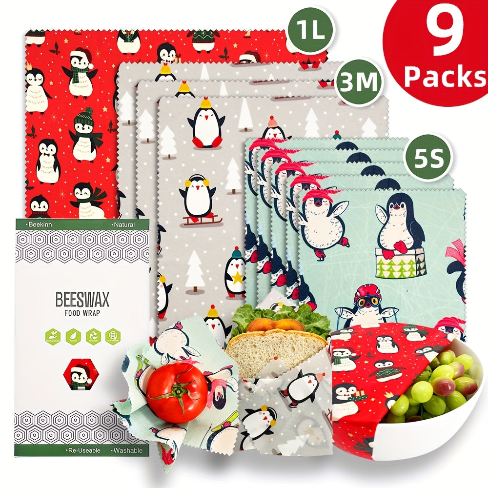 Food Covers Set 9 Pieces Beeswax Wraps Reusable Food Preservation for Leftovers and Fruits