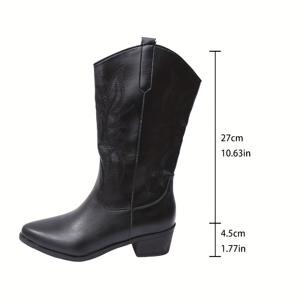 Women Solid Color Cowboy Boots with Pointed Toe Chunky Heels