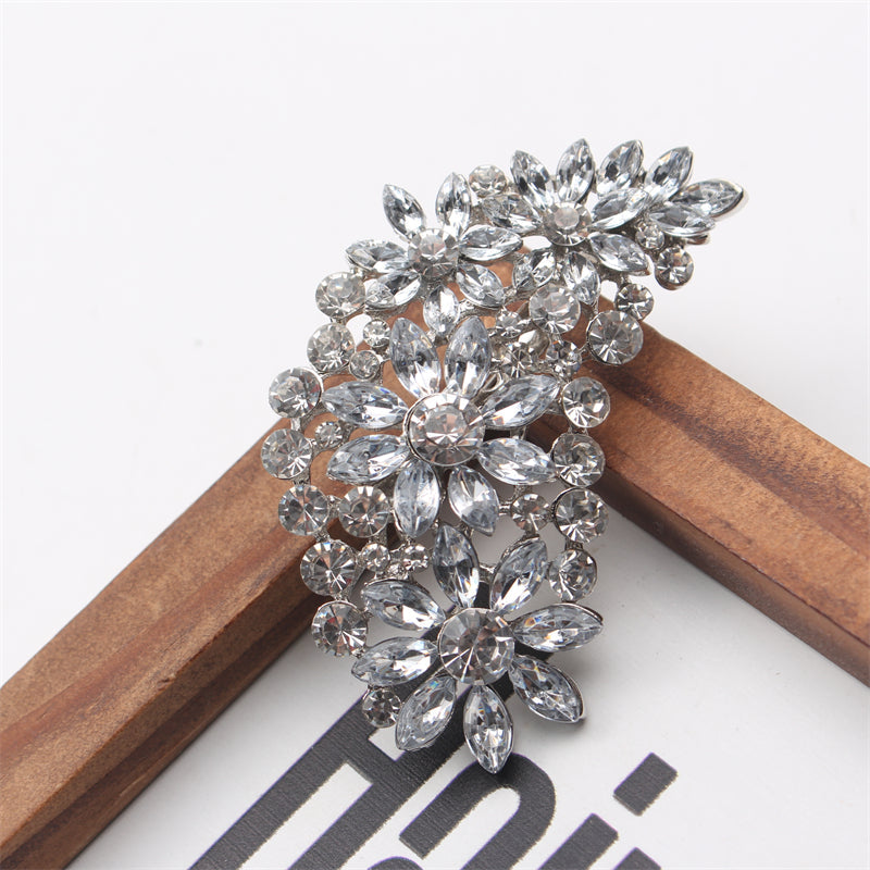 Women's Rhinestone Feather Brooch Hollow Design Pin Jewelry Accessory