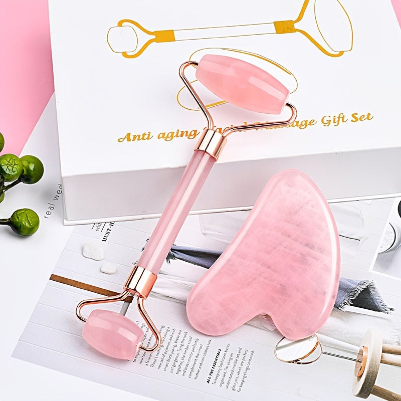 Facial Massage Tools Set Dual Head Roller Heart-Shaped Scraping Board Odorless Battery-Free